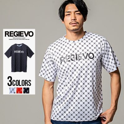 REGIEVO【レジエボ】総柄転写プリントクルーネック半袖Tシャツ/全3色