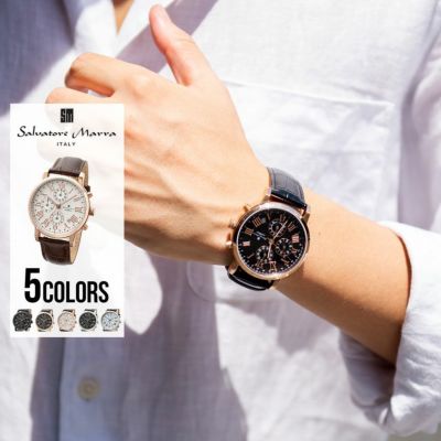 Salvatore Marra レザーベルトクロノグラフ腕時計/全5色 | SILVER
