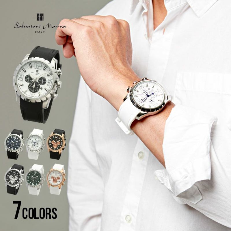 Salvatore Marra 立体クロノグラフラバーベルト腕時計/全7色 | SILVER