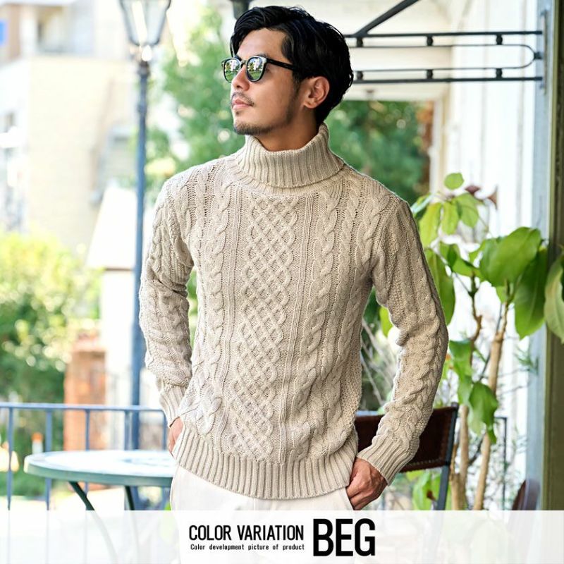 SALE】Vicci【ビッチ】ケーブル編みタートルネック長袖ニットソー/全12