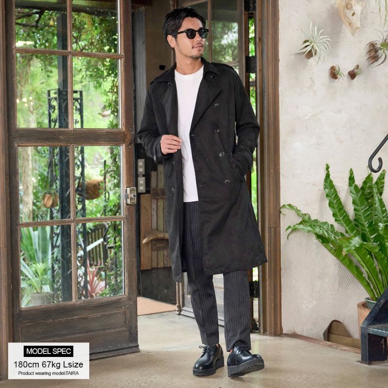 CavariA【キャバリア】フェイクスウェードトレンチコート ブラックL キャバリア CavariA CavariA フェイクスウェードトレンチコート メンズ